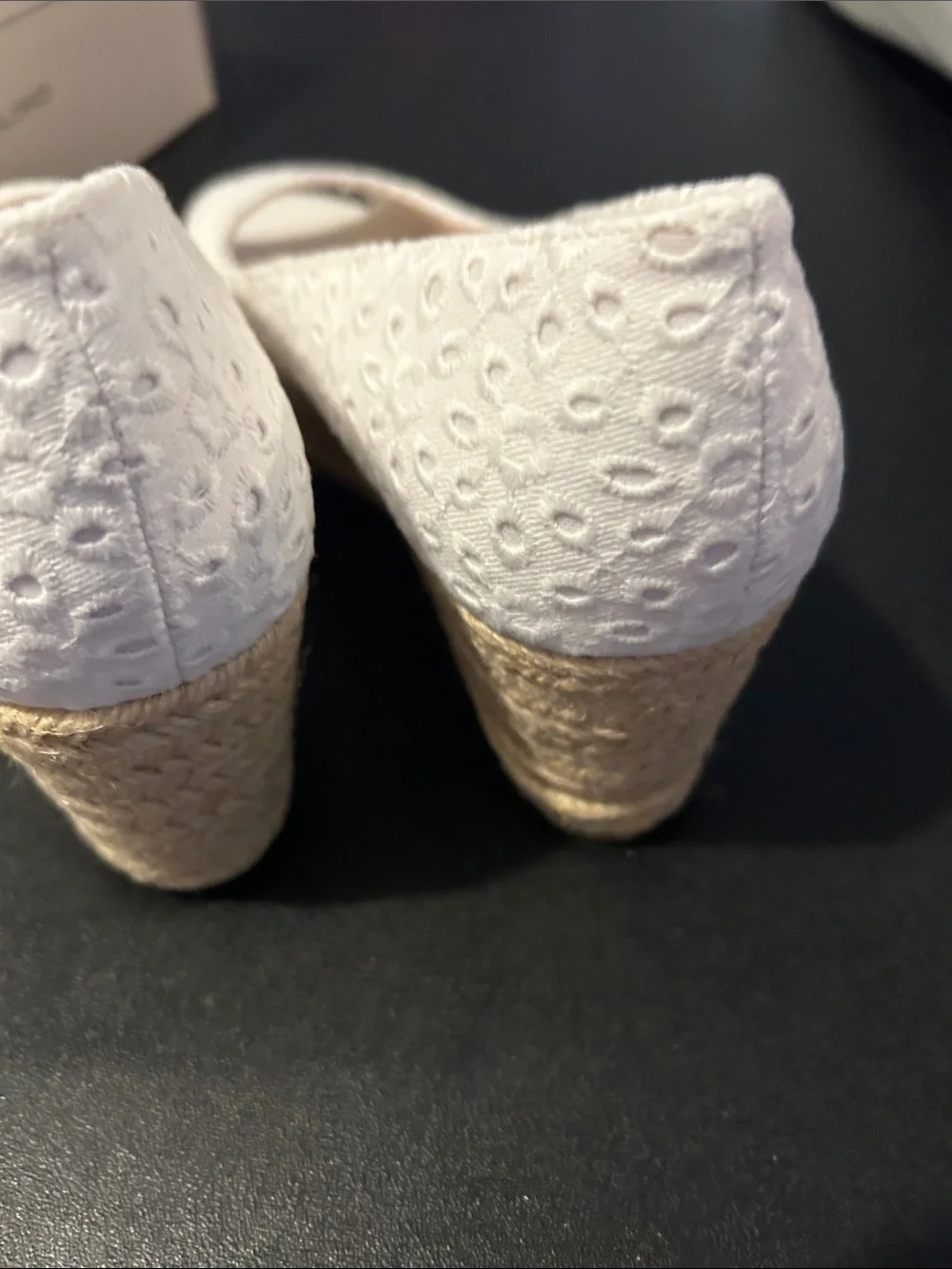 Bandolino White Eyelet Peep-Toe Espadrille Wedges